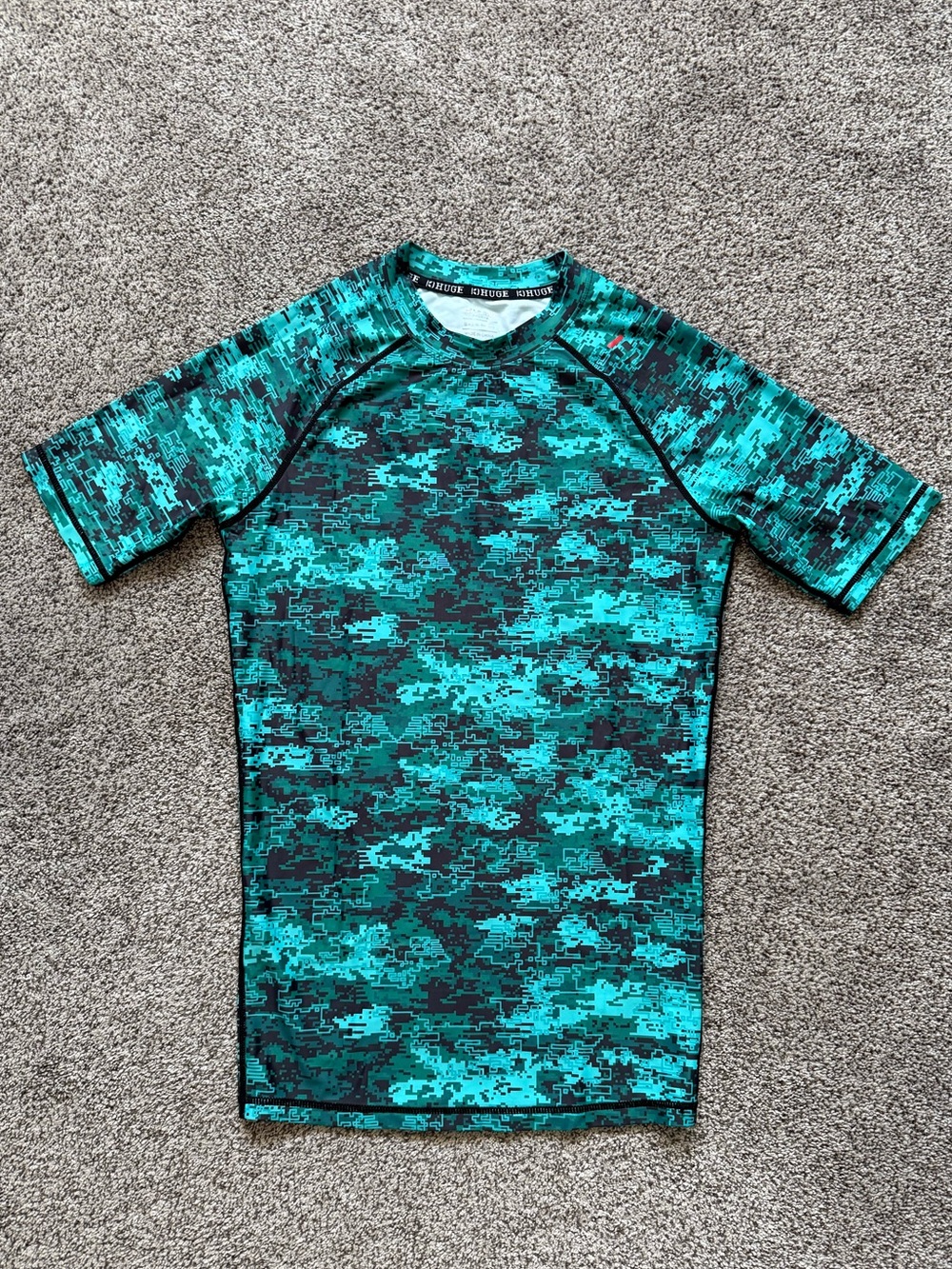 Huge Sports Men's Pixel Teal Short Sleeve Swim Shirt Rash Guard